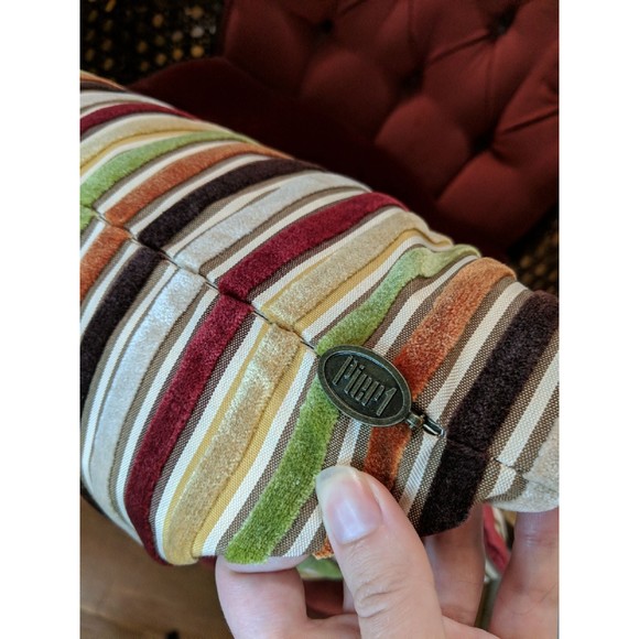 Pier 1 pillow striped velour 12 x 17 inches red green orange beige Like New - Picture 4 of 6